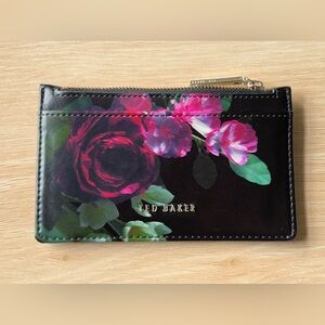 Ted Baker Slim Leather Floral Zip Cardholder Rose Wallet NWOT